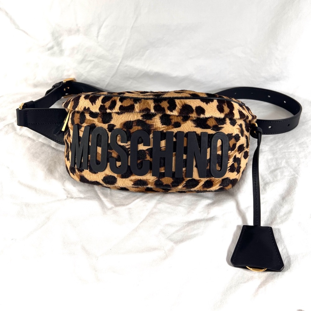MOSCHINO Authentic Black Multi Calf Hair Men's Belt Bag Funny Pack Made in Italy